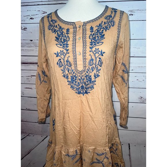 NWT Urban Mangoz‎ Dress Medium Bohemian Boho Hippie Beige Embroidered Sheer - Picture 5 of 9